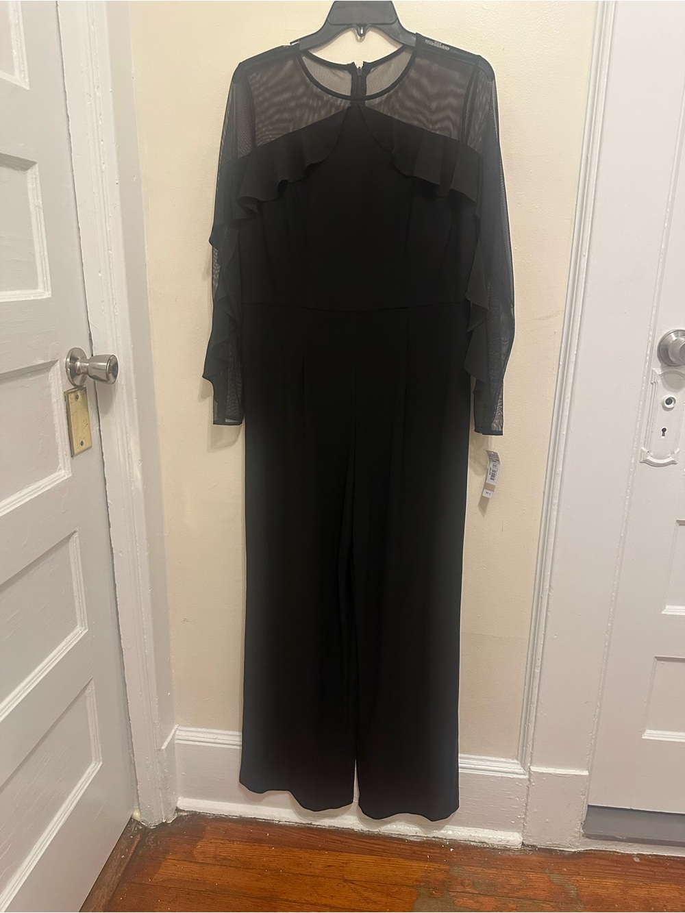 R & M Richard Women’s Black Mesh Ruffle Jumpsuit size 12